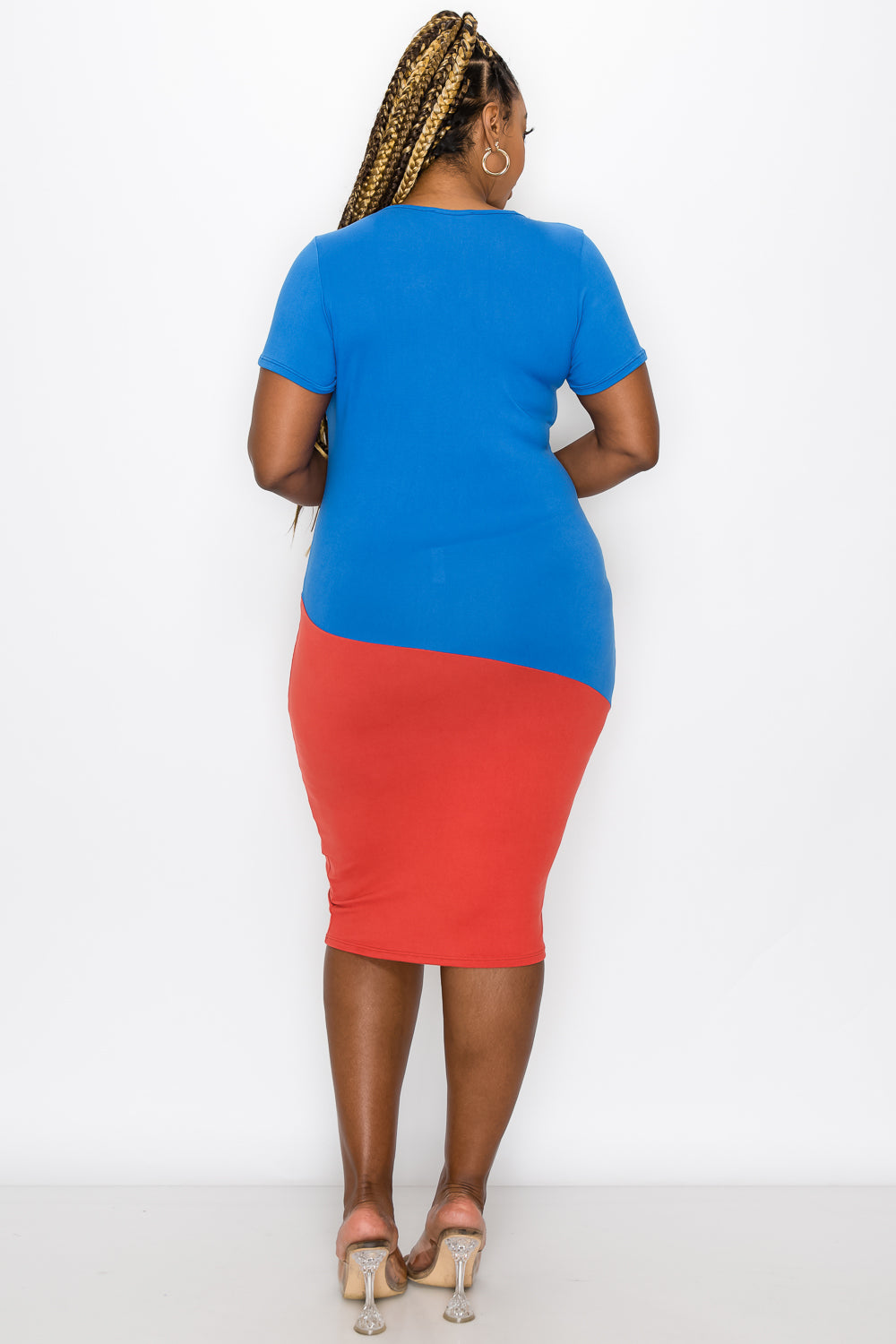 Colorblock Bodycon Dress | LIVD Apparel Strawberry and Dusty Plum / 1X Colorblock Bodycon Dress | LIVD Apparel Strawberry and Dusty Plum / 1X