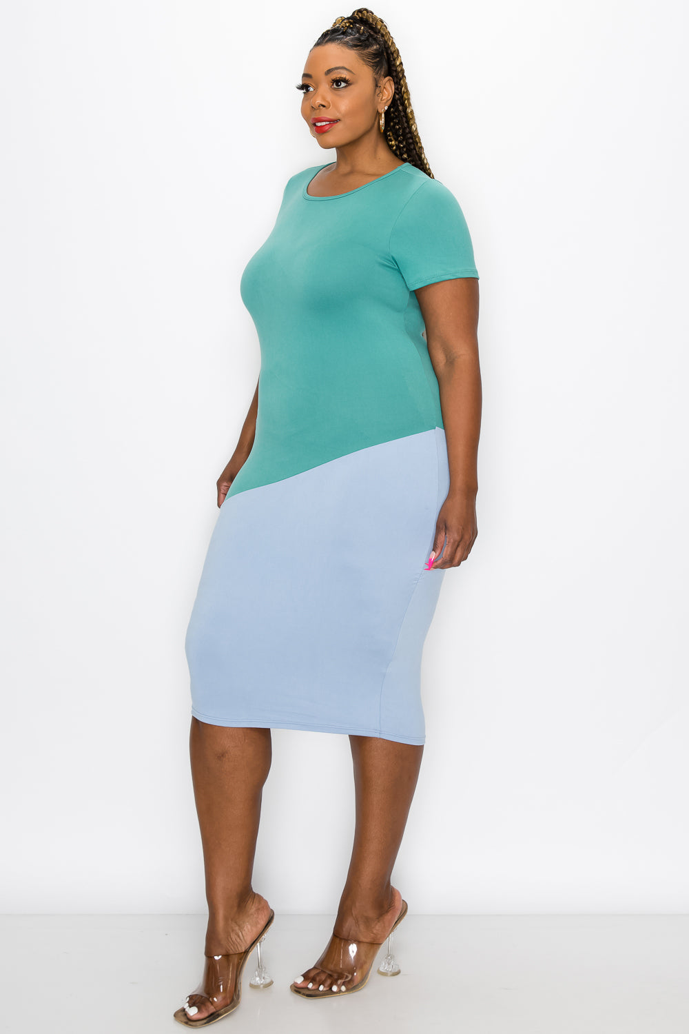 colorblock bodycon dress Chic Long-sleeve Blue Colorblock Bodycon Dress