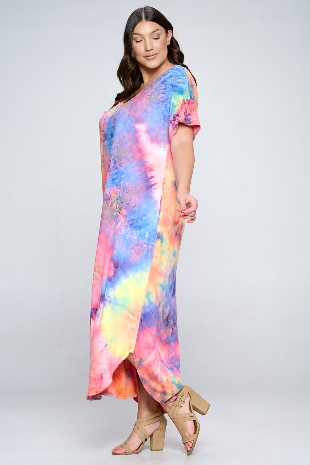 Tie Dye Short Sleeve Maxi Dress - L I V D