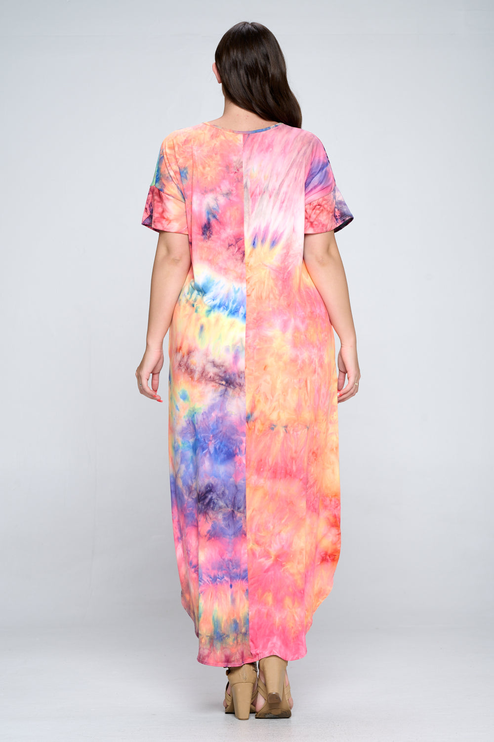 Tie Dye Short Sleeve Maxi Dress - L I V D