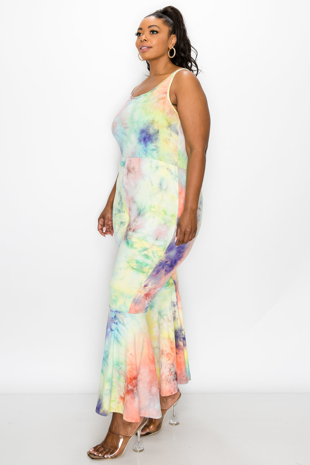 plus size tie dye bodycon dress Plus Size Stripe Tie-Dye Printed Maxi Dress