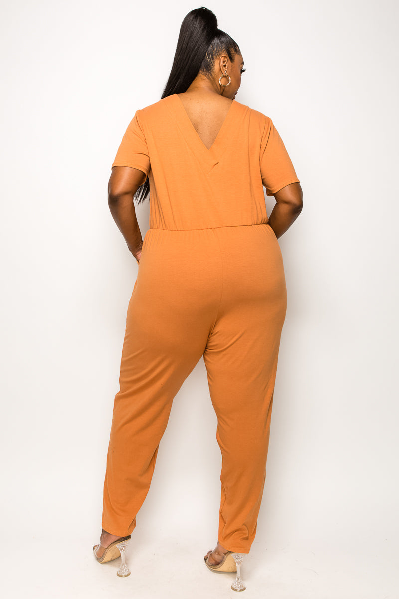 V Neck Pocket Jumpsuit - L I V D