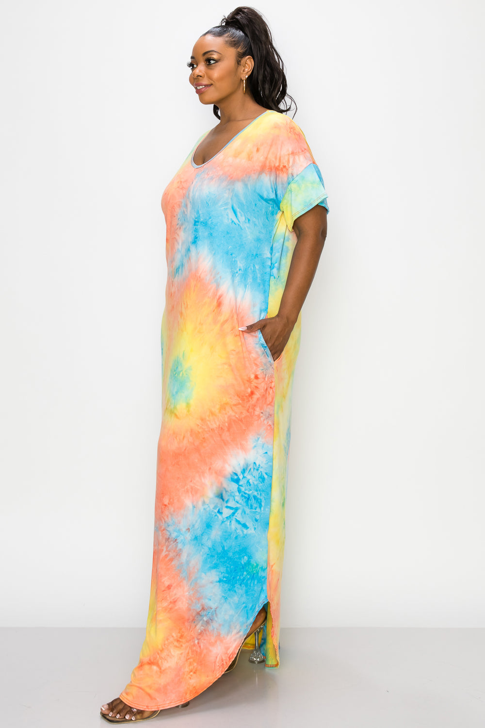 Tie Dye Short Sleeve Maxi Dress - L I V D