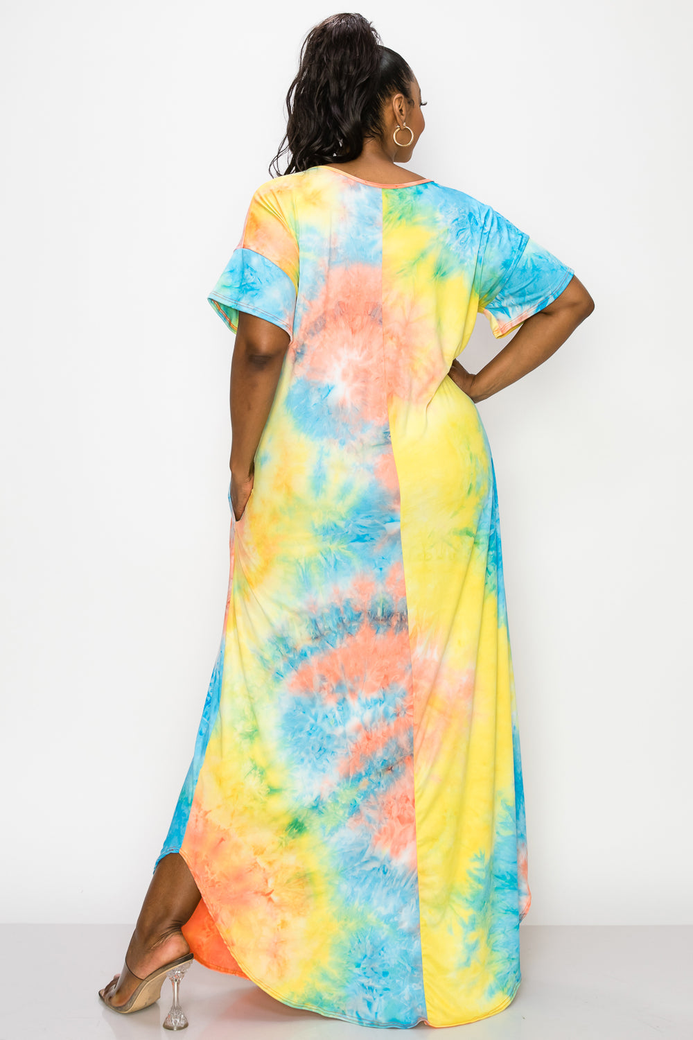 Tie Dye Short Sleeve Maxi Dress - L I V D