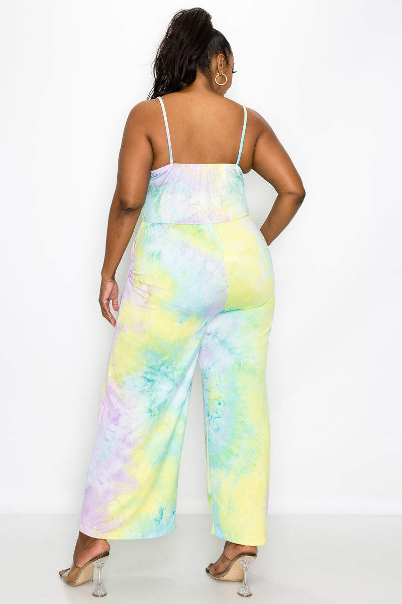livd plus size boutique wide legged pocket jumpsuit in tie dye