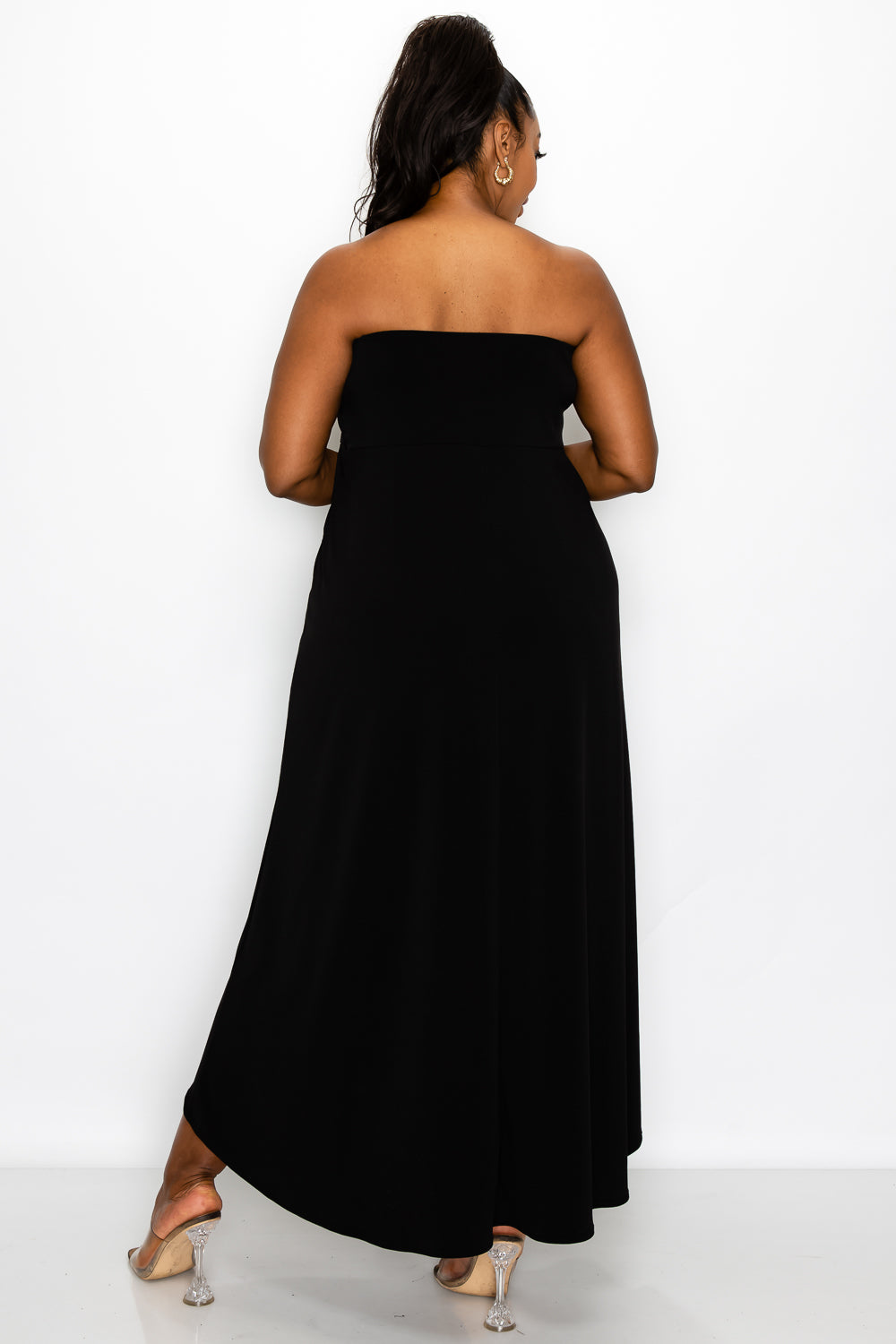 livd plus size boutique strapless high low dress in black