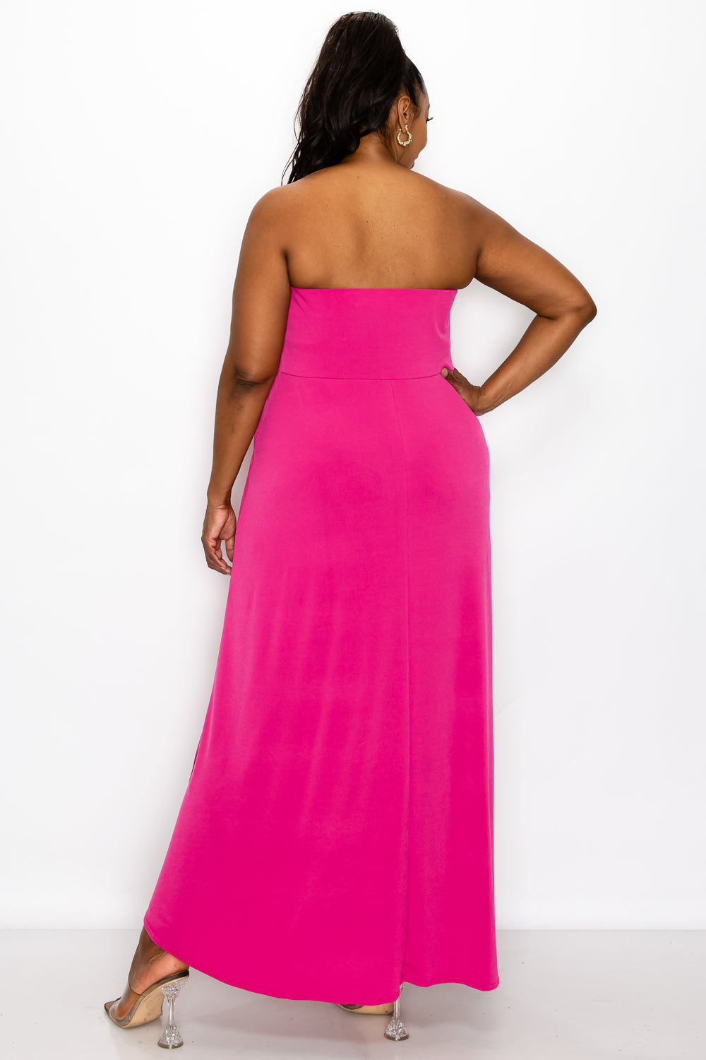 livd plus size boutique strapless high low dress in fuchsia