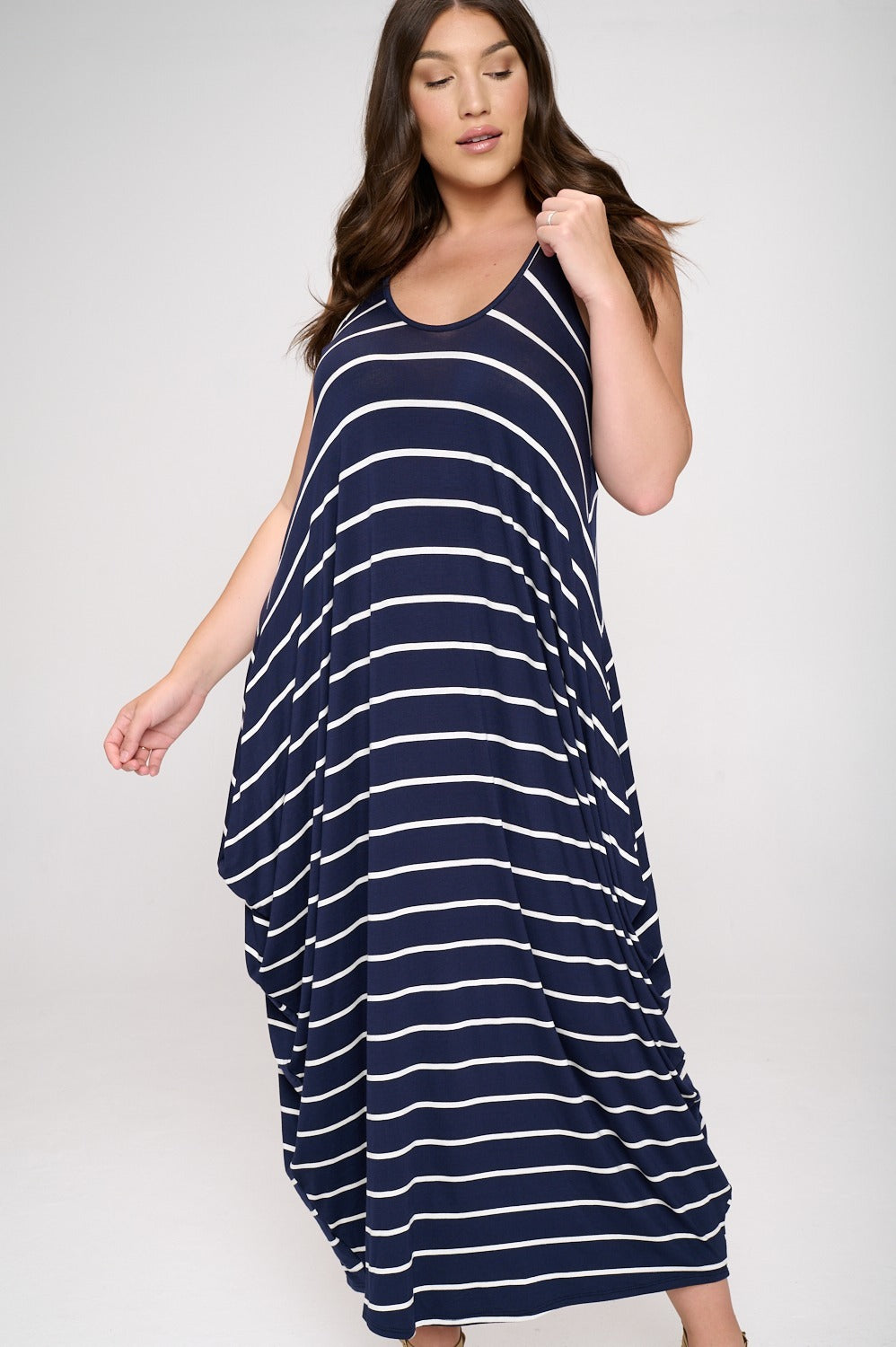 Striped Spaghetti Strap Pocket Maxi Dress - L I V D