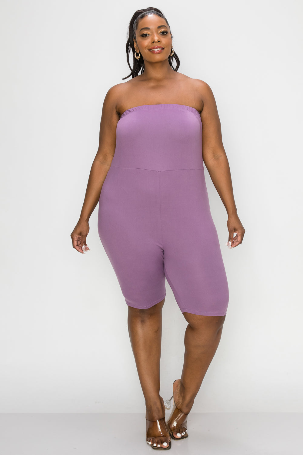 livd L I V D women's plus size boutique bodycon romper in dusty lavender purple