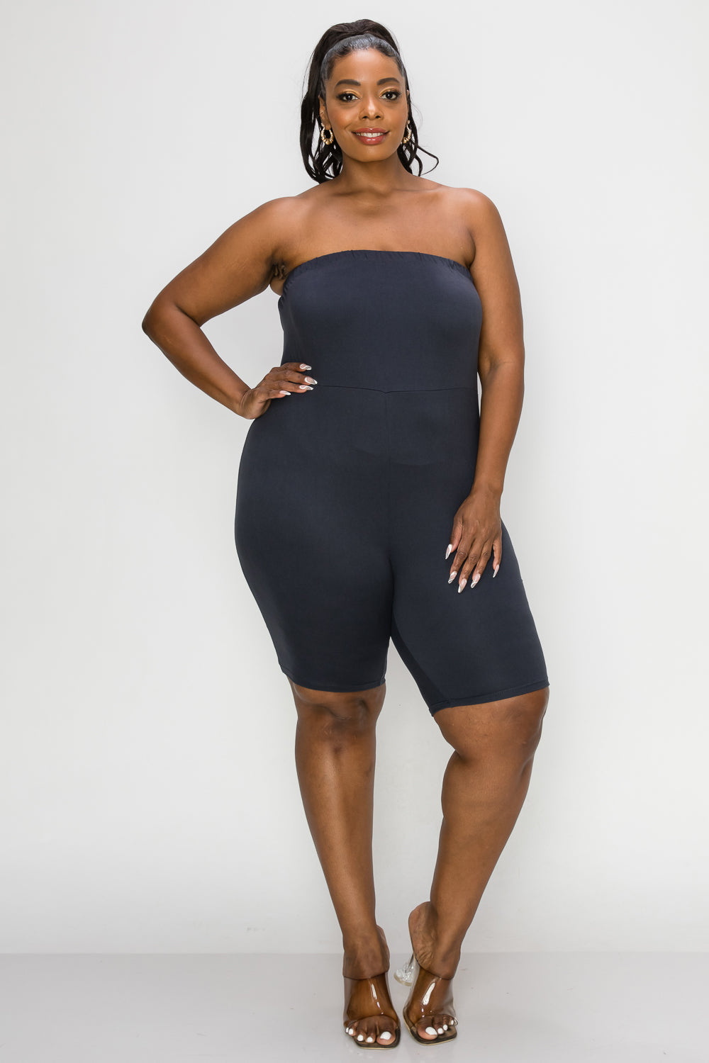 livd L I V D women's plus size boutique bodycon romper in dark grey black