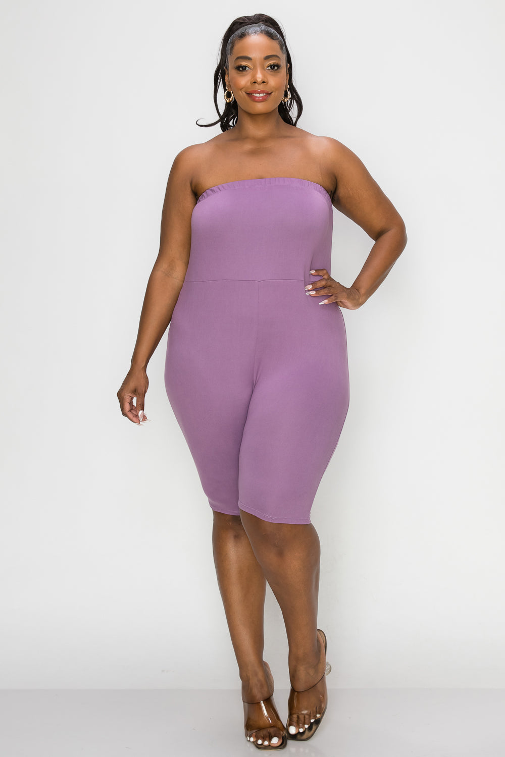 livd L I V D women's plus size boutique bodycon romper in dusty lavender purple