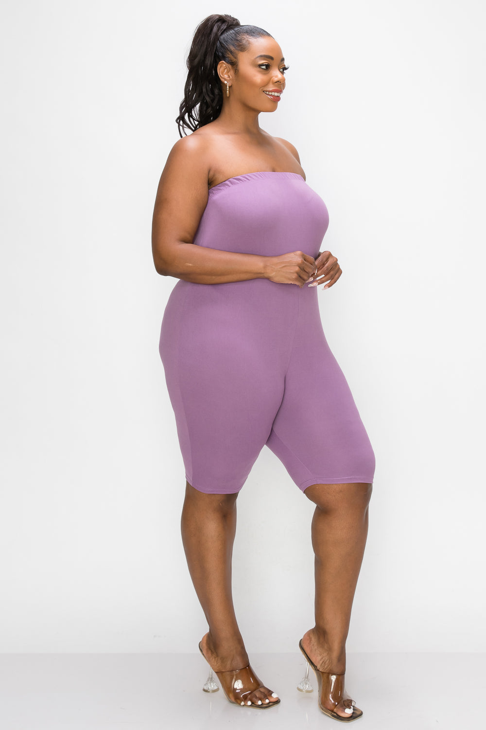 livd L I V D women's plus size boutique bodycon romper in dusty lavender