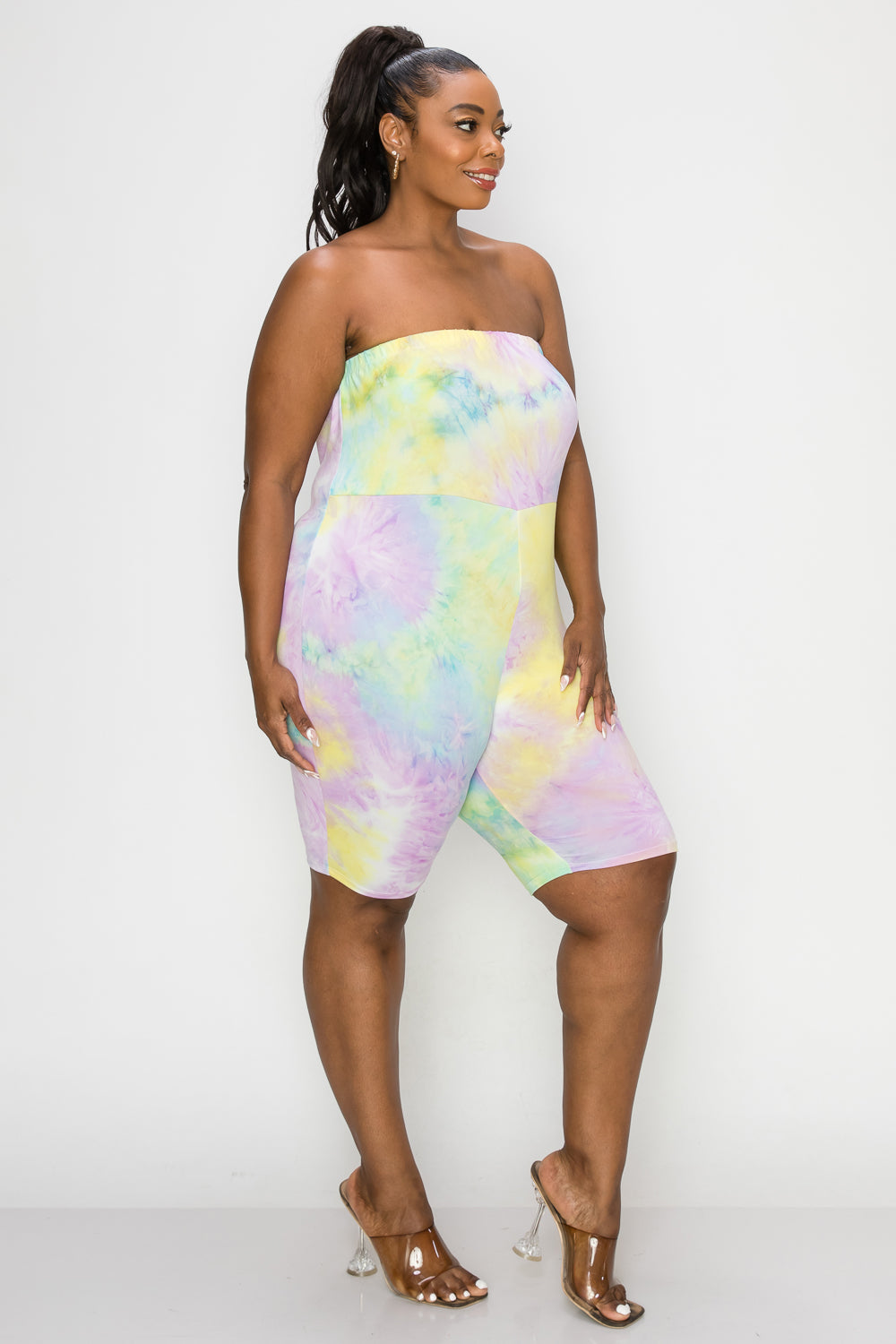 livd L I V D women's plus size boutique bodycon rompear in tie dye