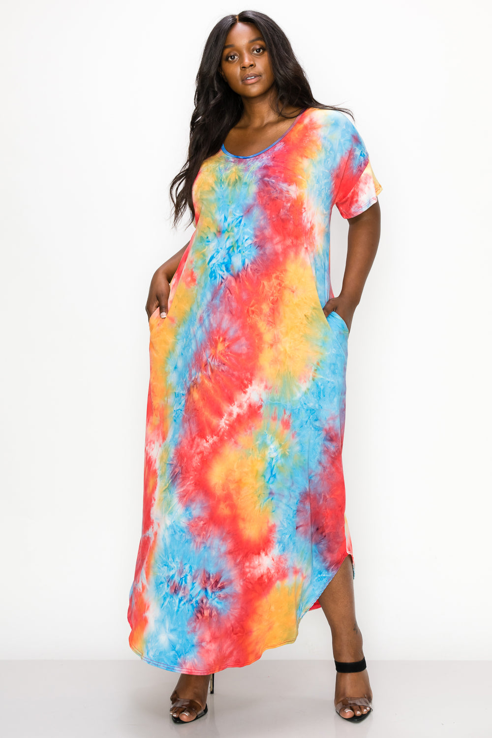 Tie Dye Short Sleeve Maxi Dress - L I V D