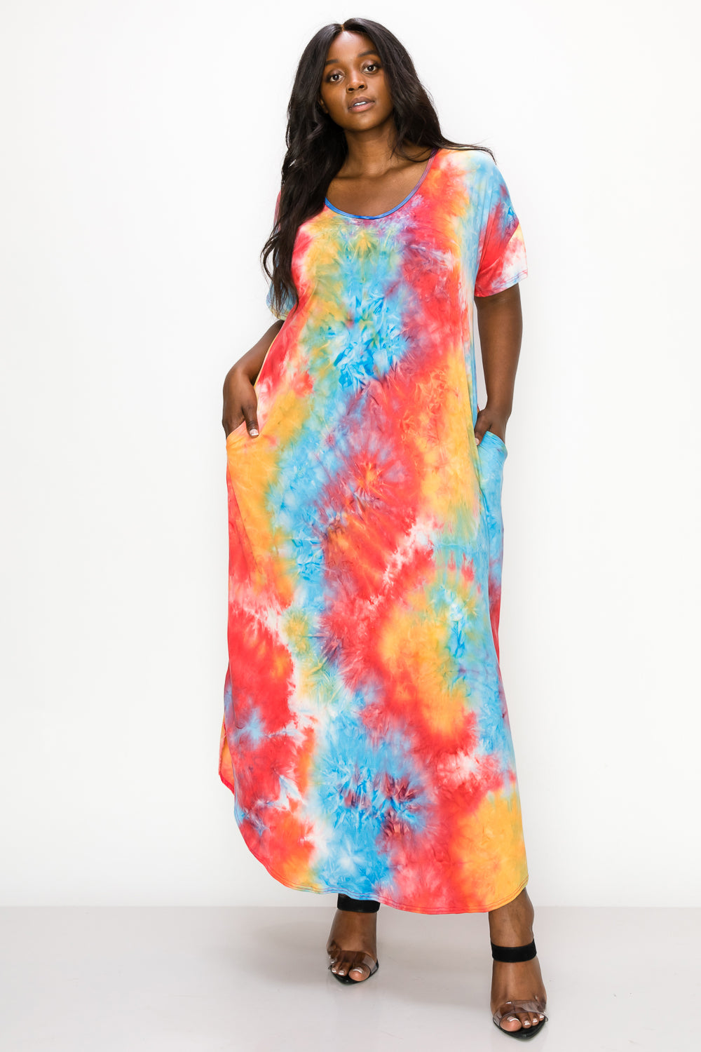 Tie Dye Short Sleeve Maxi Dress - L I V D