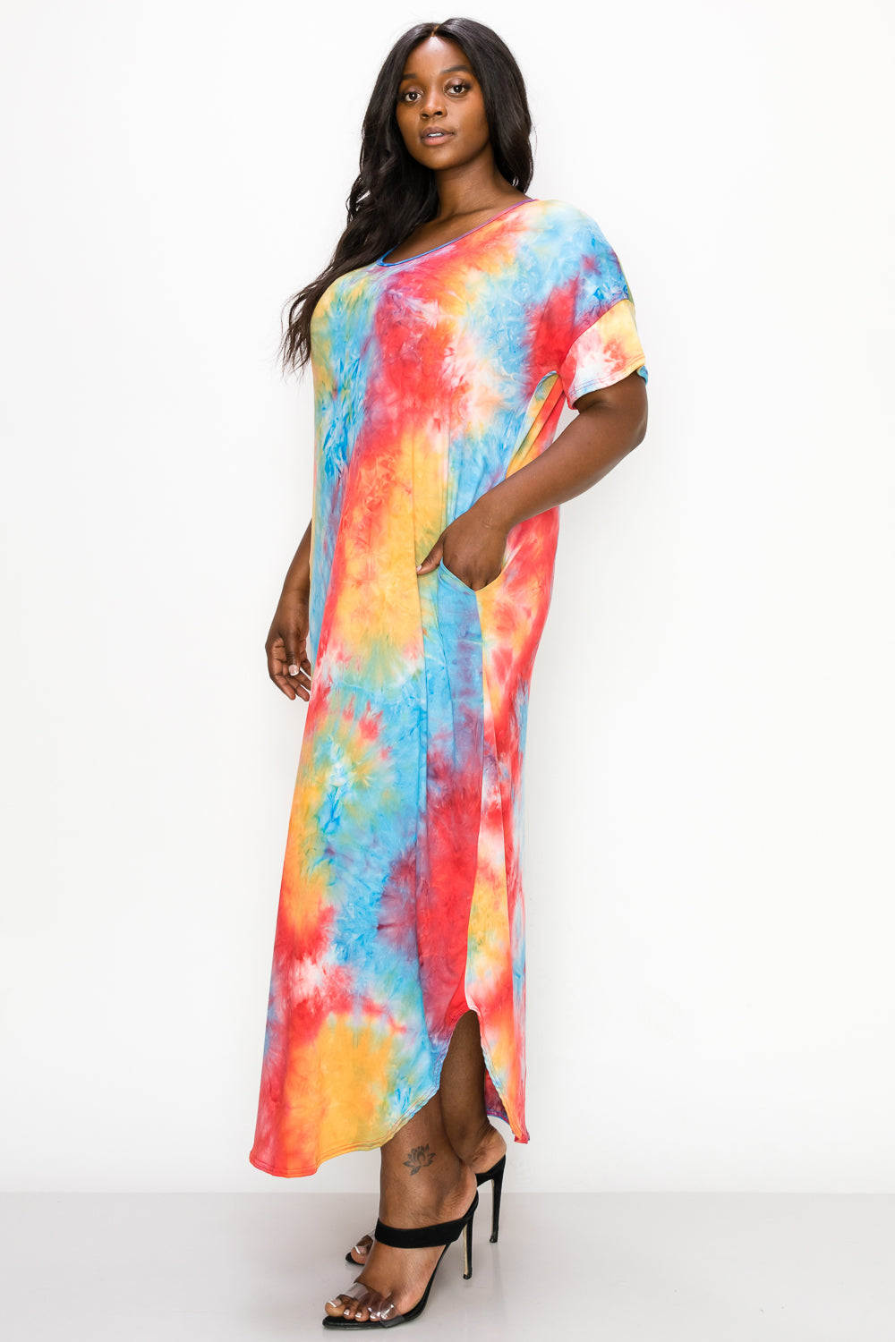 Tie Dye Short Sleeve Maxi Dress - L I V D