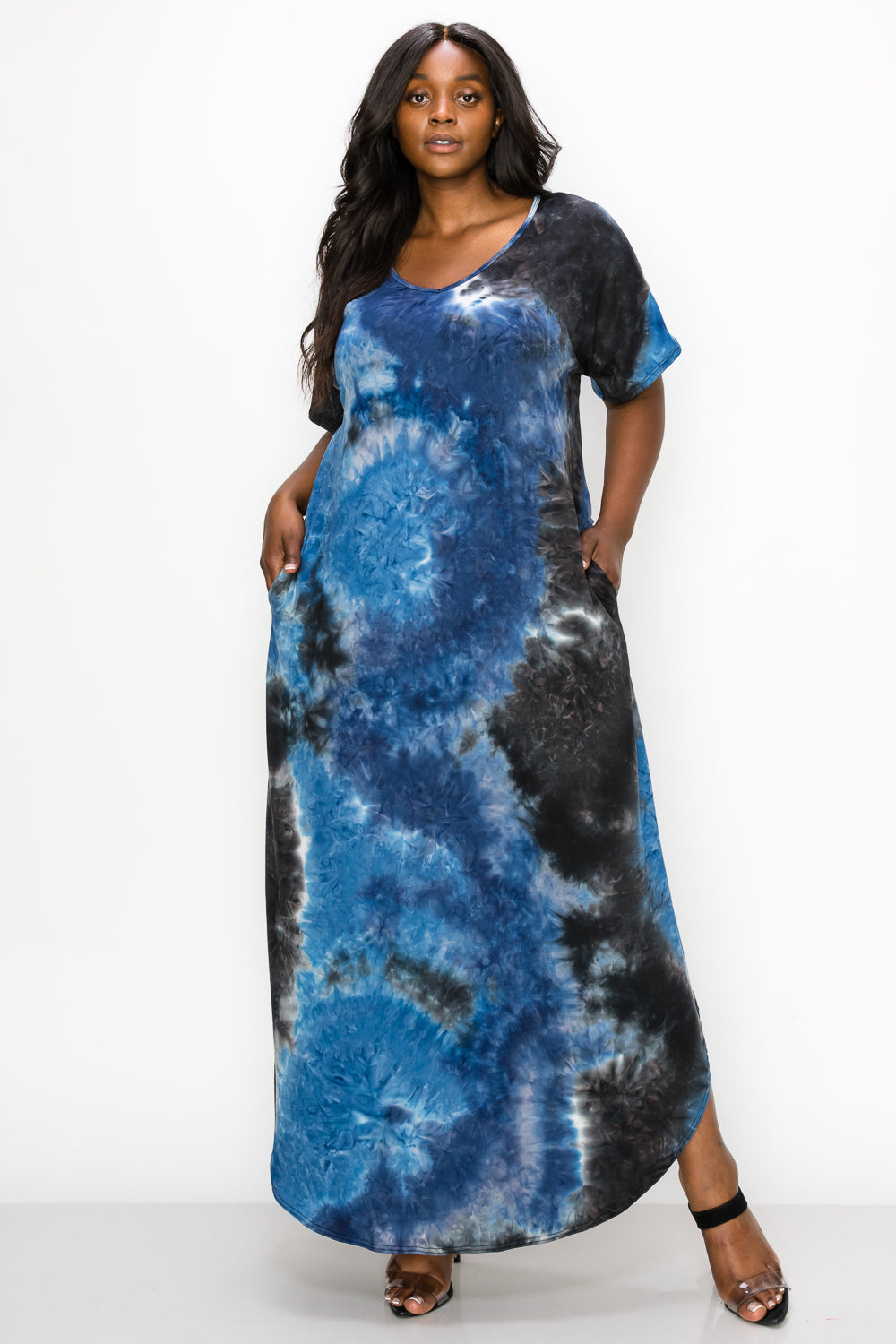 Tie Dye Short Sleeve Maxi Dress - L I V D