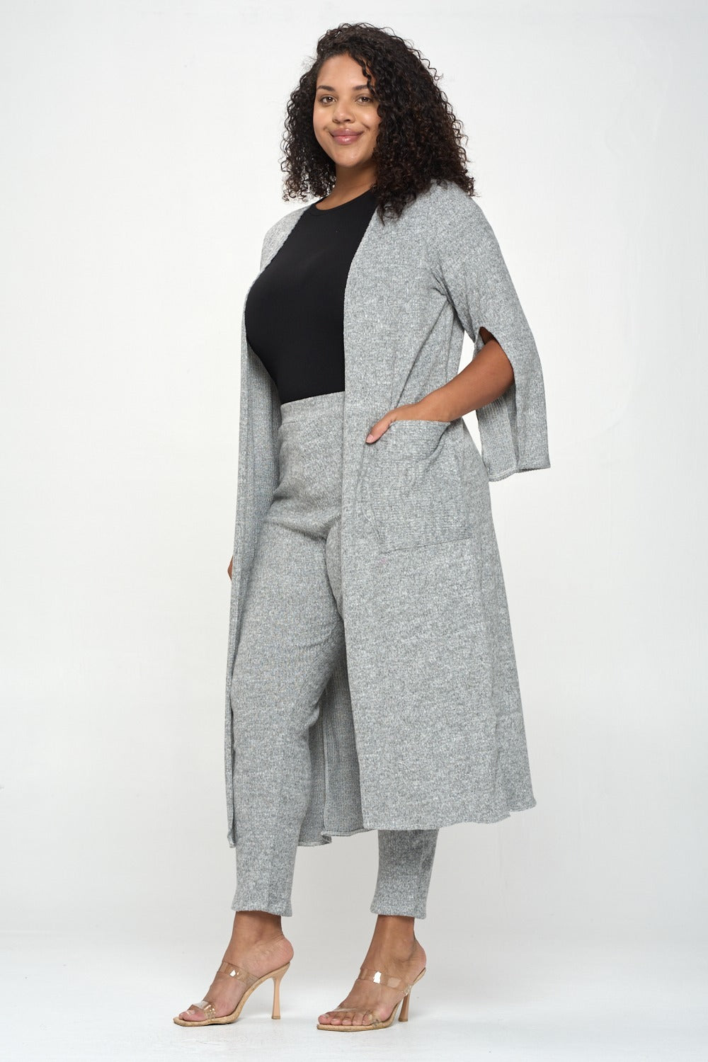 Split Sleeve Cardigan and Pants Set - L I V D