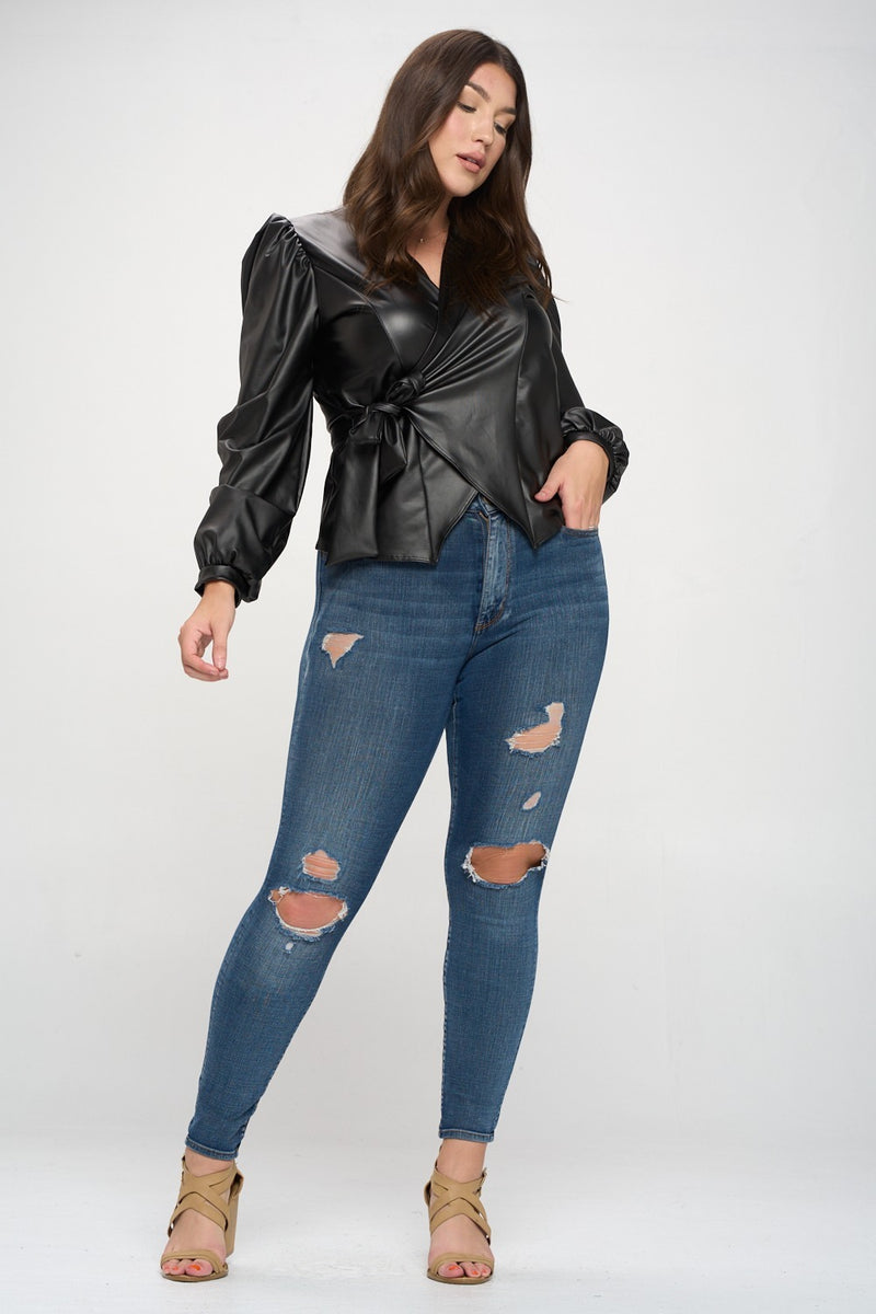 Vegan Leather Wrap Top - L I V D