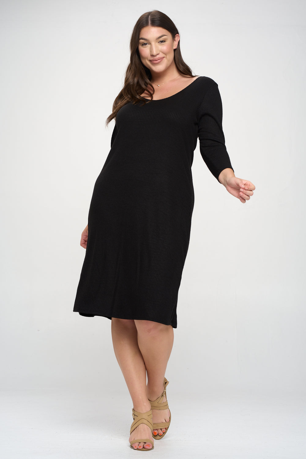 Plunge Neck Cashmere Rib Midi Dress - L I V D