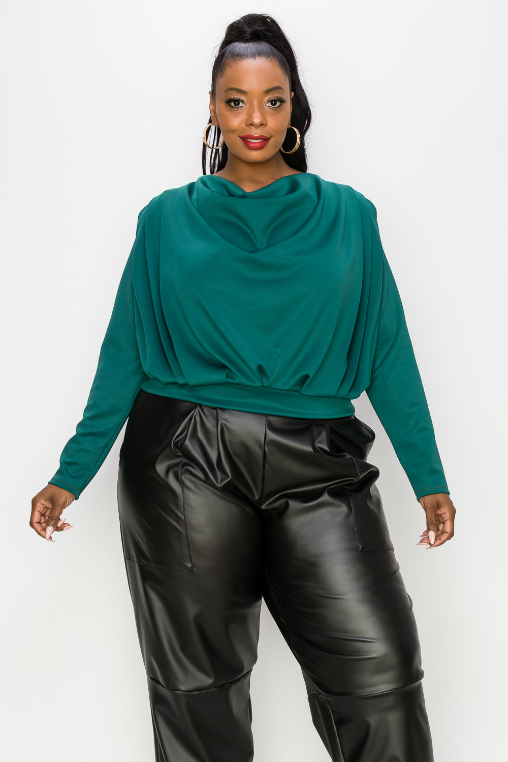 Pleated Cowl Neck Top - L I V D