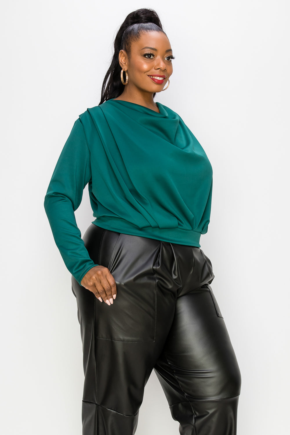 Pleated Cowl Neck Top - L I V D
