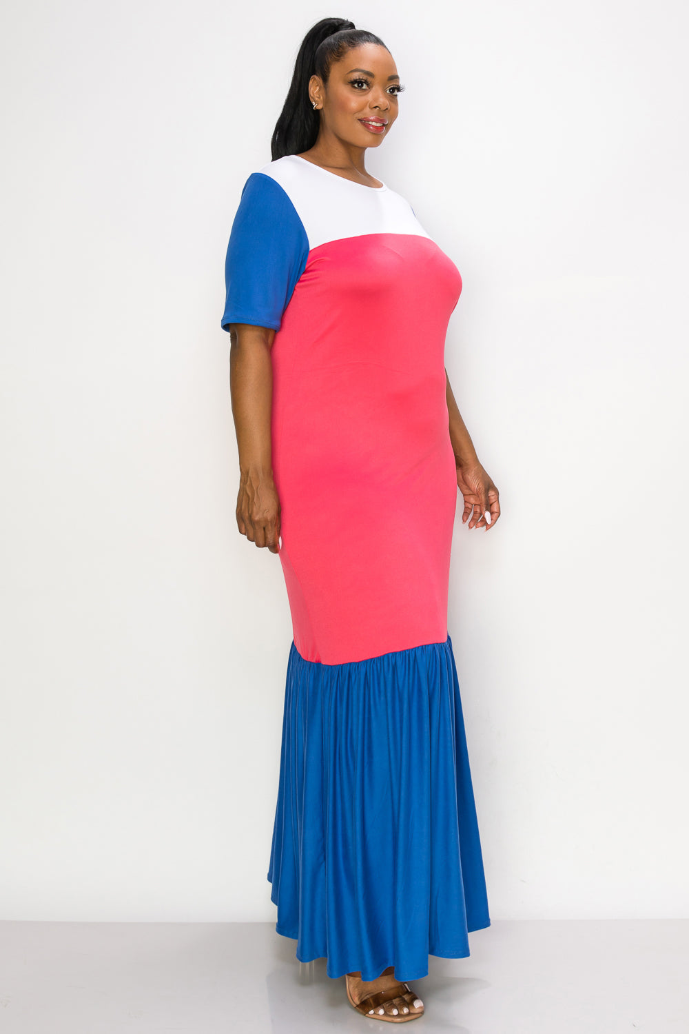 Ami Colorblock Maxi Dress Indigo/White/Strawberry / 3X Ami Colorblock Maxi Dress Indigo/White/Strawberry / 3X