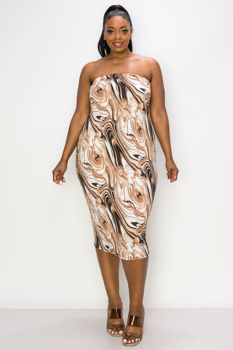 Marble Print Sleeveless Midi Dress - L I V D