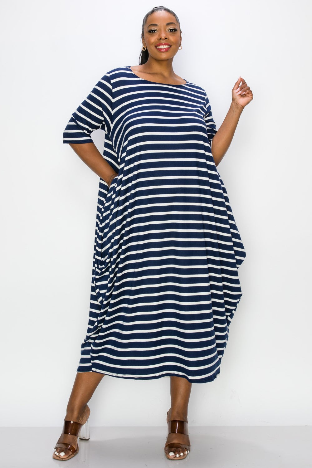 Sarah Striped Bubble Hem Pocket Dress - L I V D