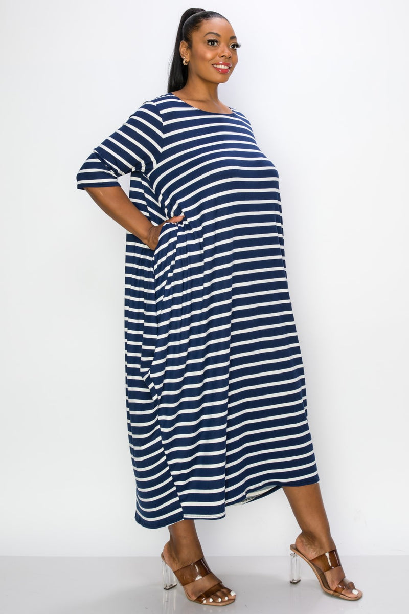 Sarah Striped Bubble Hem Pocket Dress - L I V D