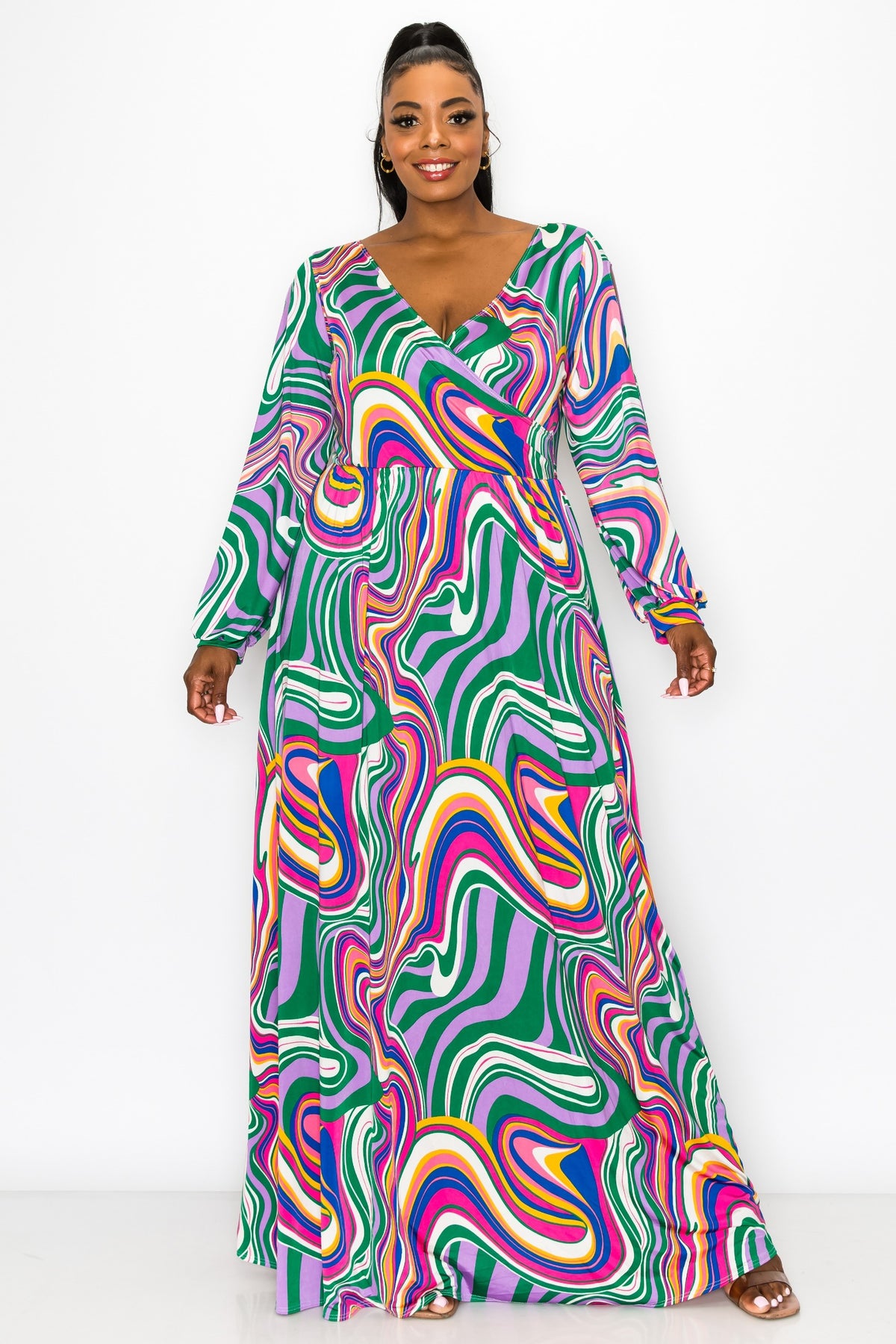 Nola Swirl Slit Sleeve Maxi Dress - L I V D