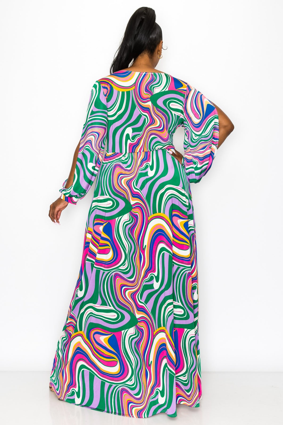 Nola Swirl Slit Sleeve Maxi Dress - L I V D