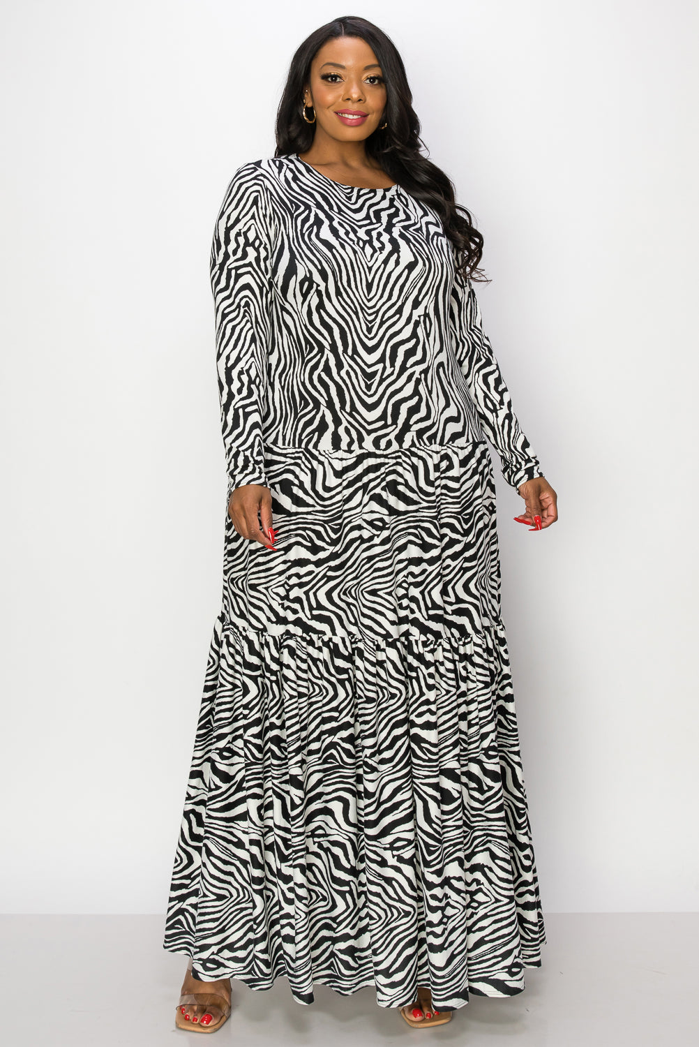 Lia Zebra Print Tiered Maxi Dress