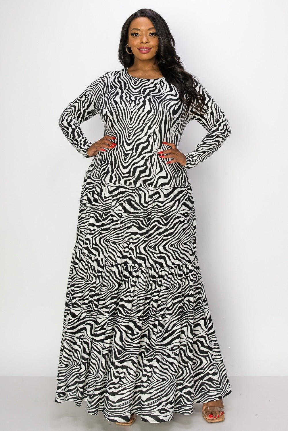Lia Zebra Print Tiered Maxi Dress