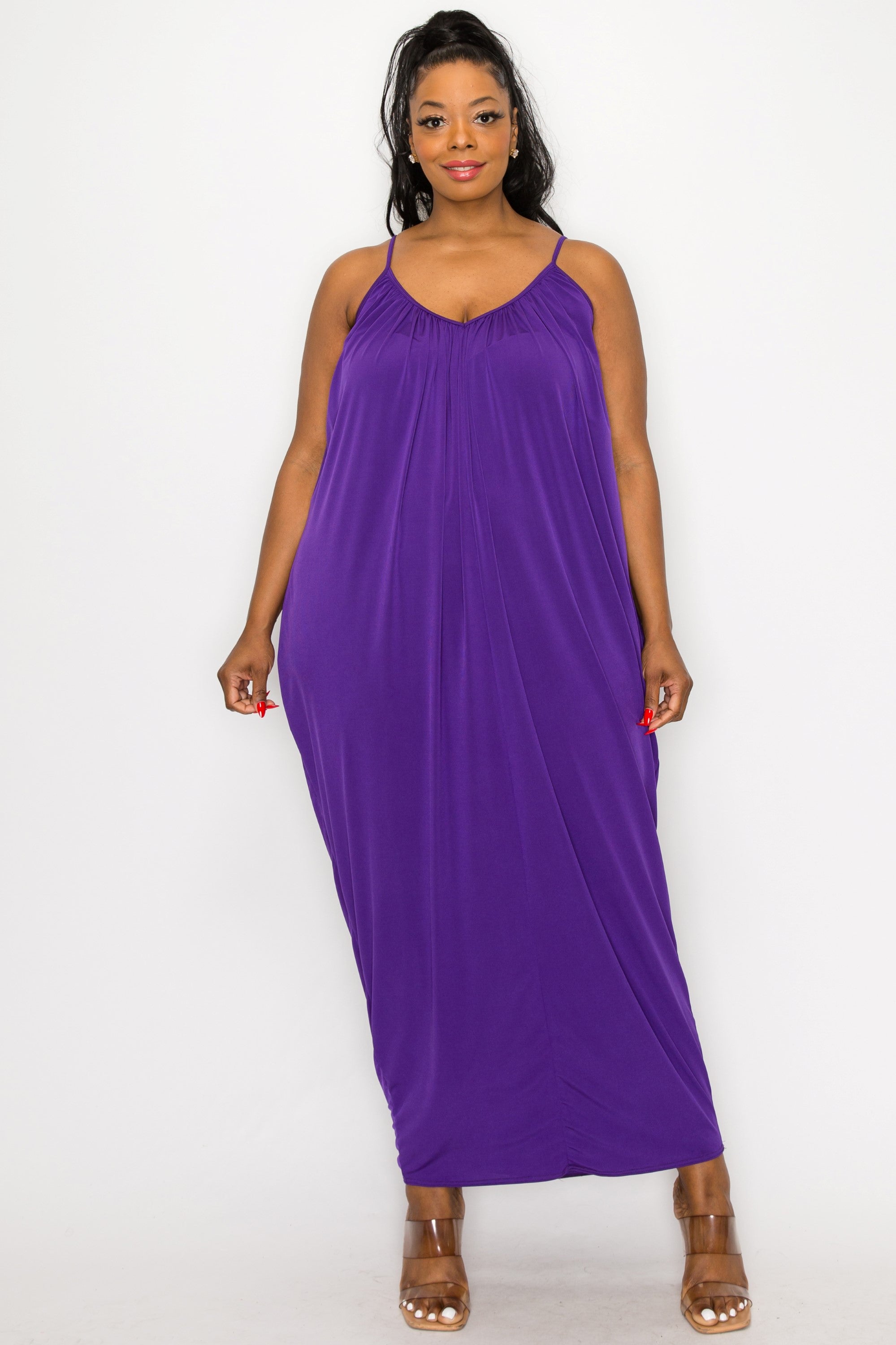 Ruched spaghetti strap sales dress