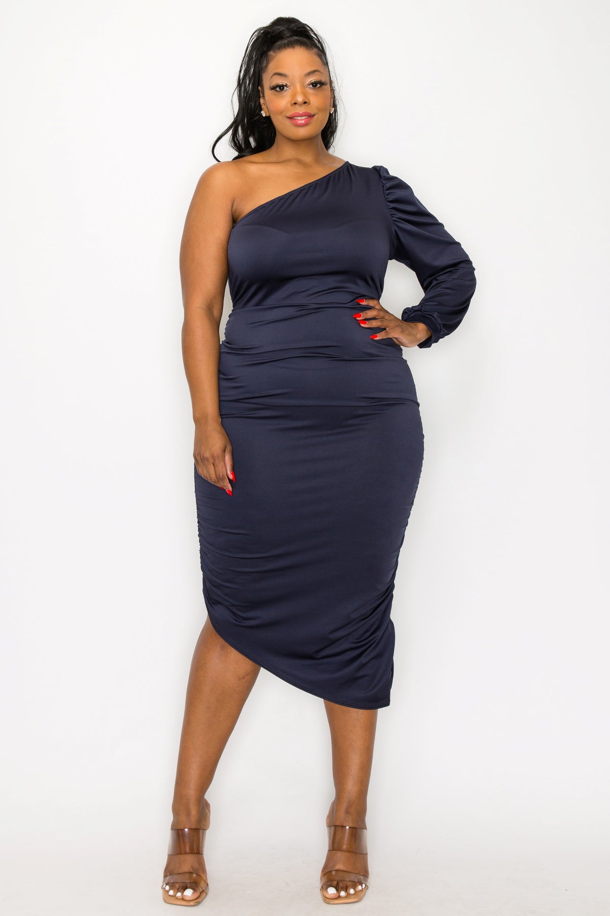 Gaia Asymmetrical Bodycon Dress Navy / 3X Gaia Asymmetrical Bodycon Dress Navy / 3X